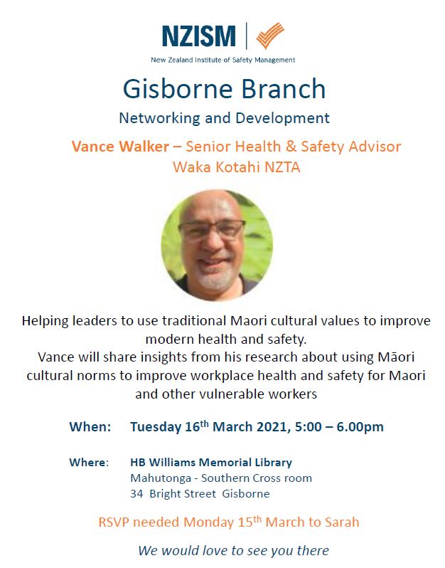 image for Gisborne Branch: Vance Walker - Maori cultural values and modern health and safety